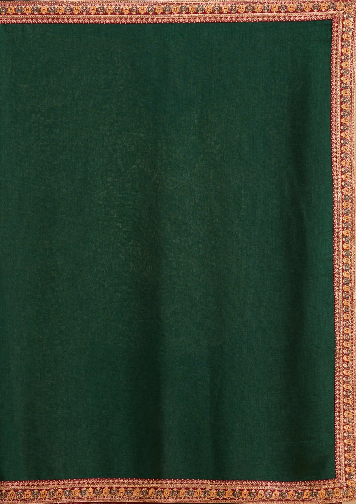 Bottle Green Gold Zariwork Soft Raw Silk Saree