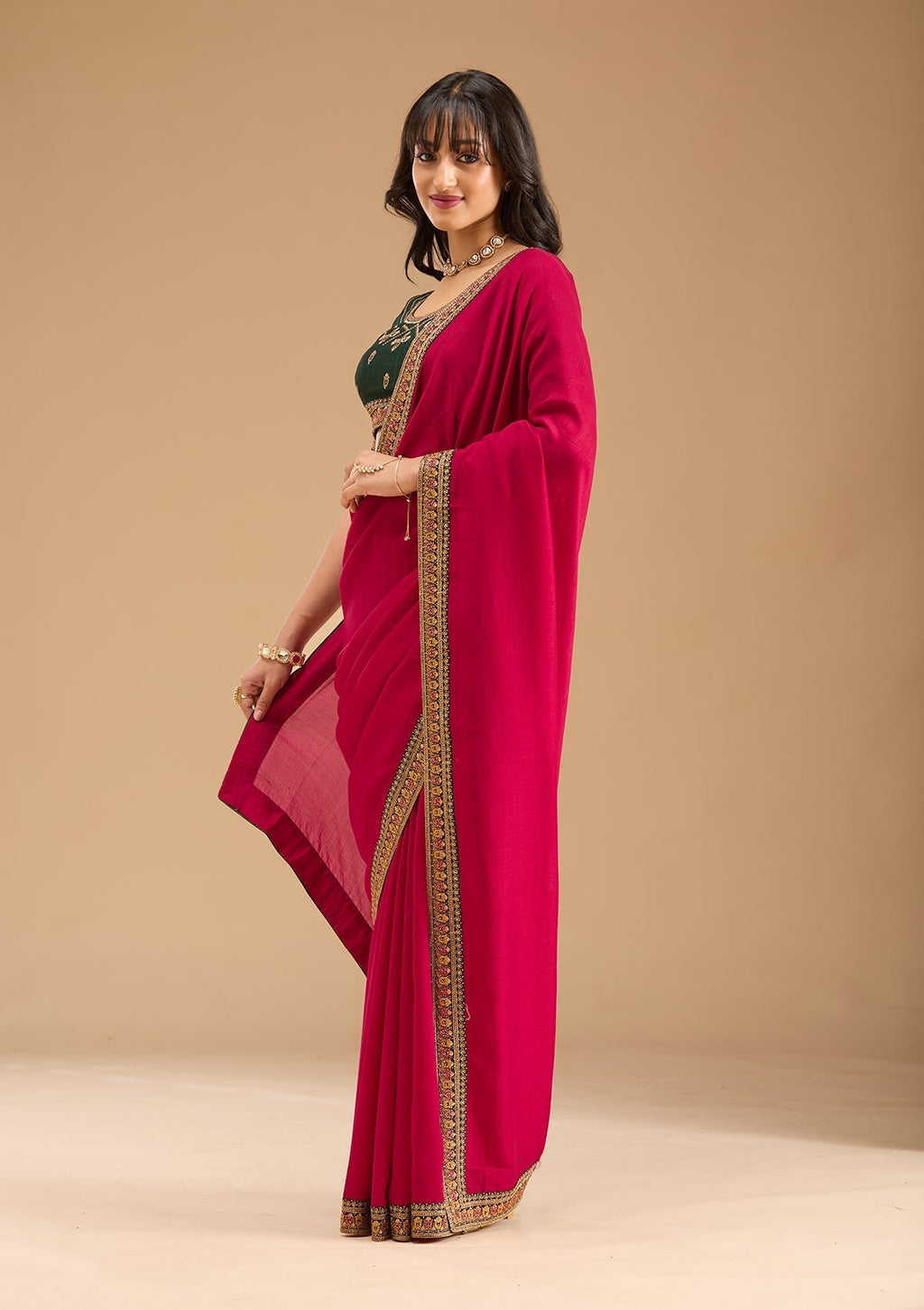 Rani Pink Gold Zariwork Soft Raw Silk Saree