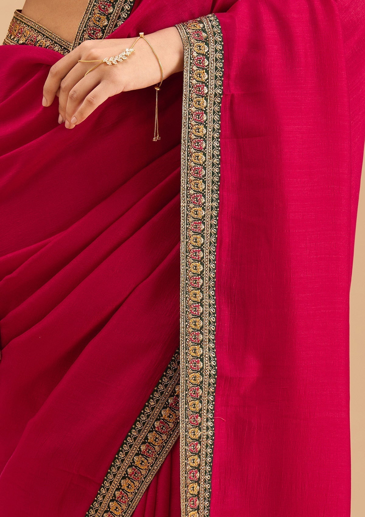 Rani Pink Gold Zariwork Soft Raw Silk Saree