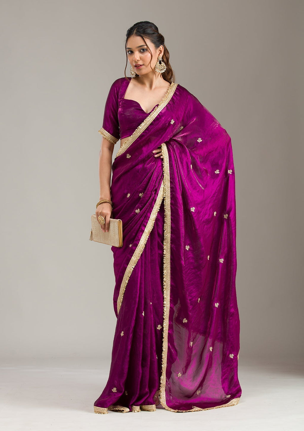 Wine Stonework (Gold) Tissue Saree