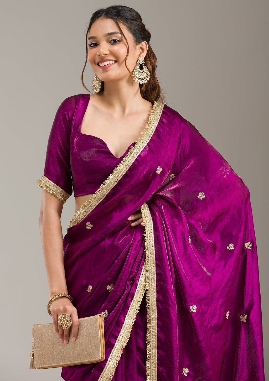Wine Stonework (Gold) Tissue Saree
