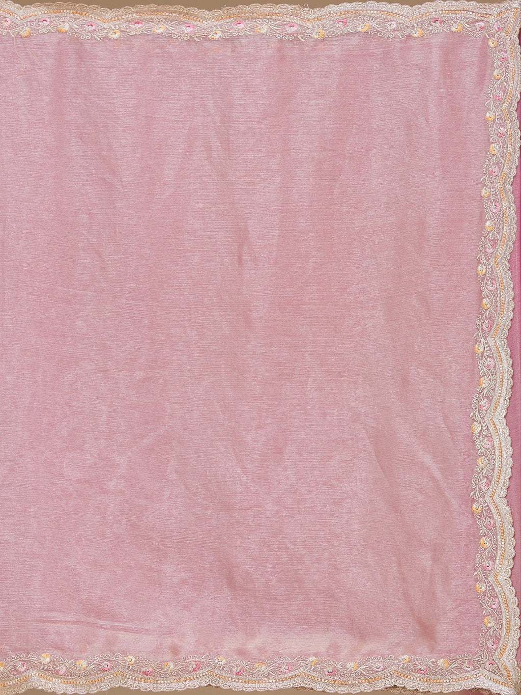 Onion Pink Zariwork (Gold) Tissue Saree
