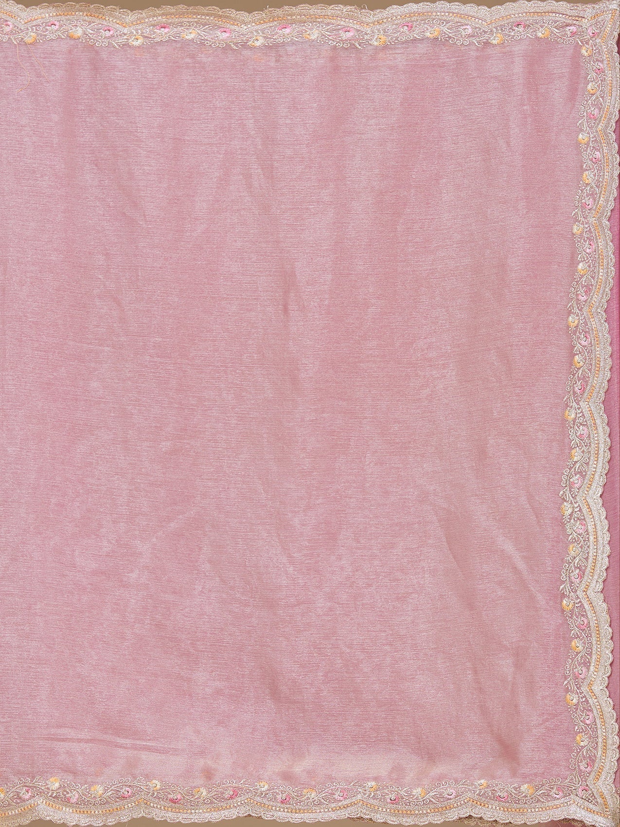 Onion Pink Zariwork (Gold) Tissue Saree
