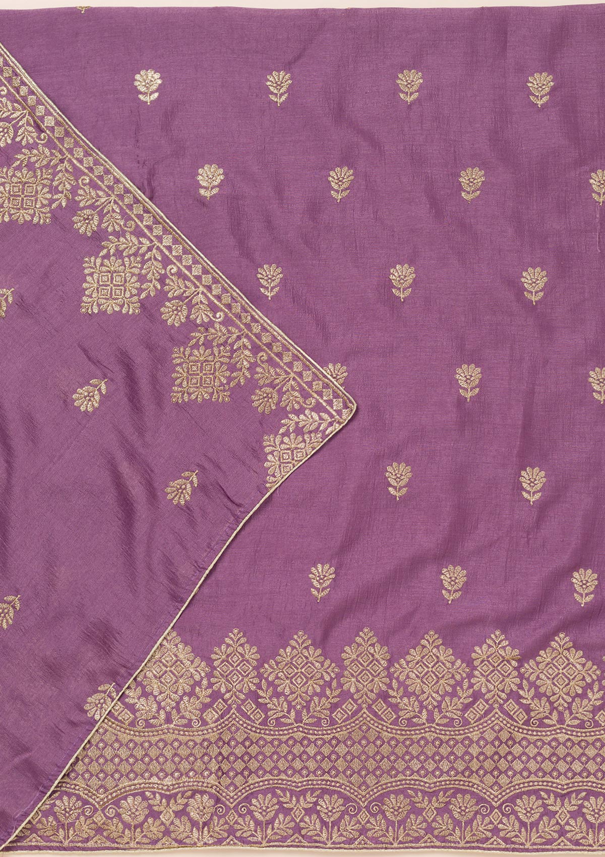 Lavender Zariwork Art Silk Unstitched Salwar Suit