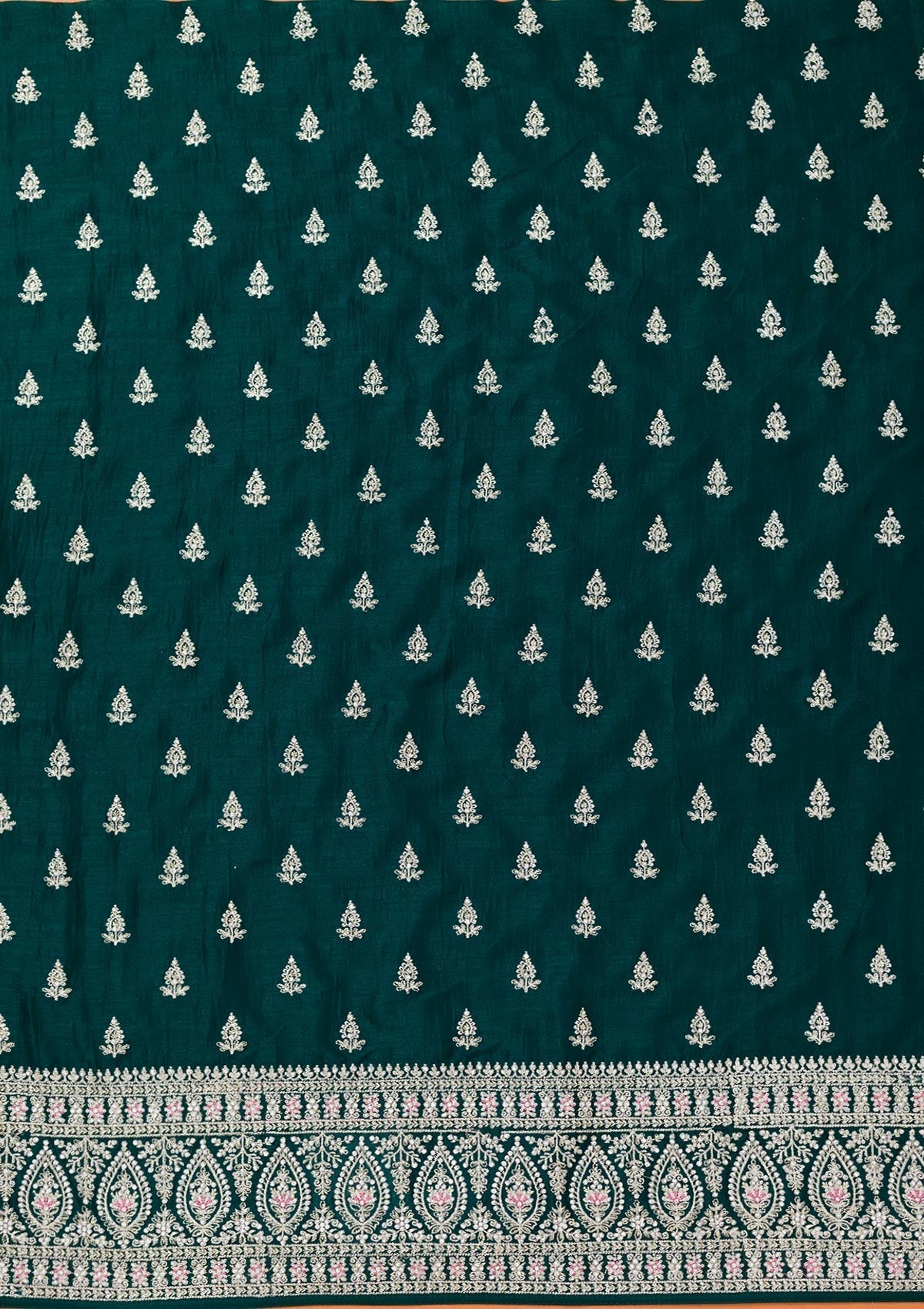 Bottle Green Zariwork Art Silk Unstitched Salwar Suit