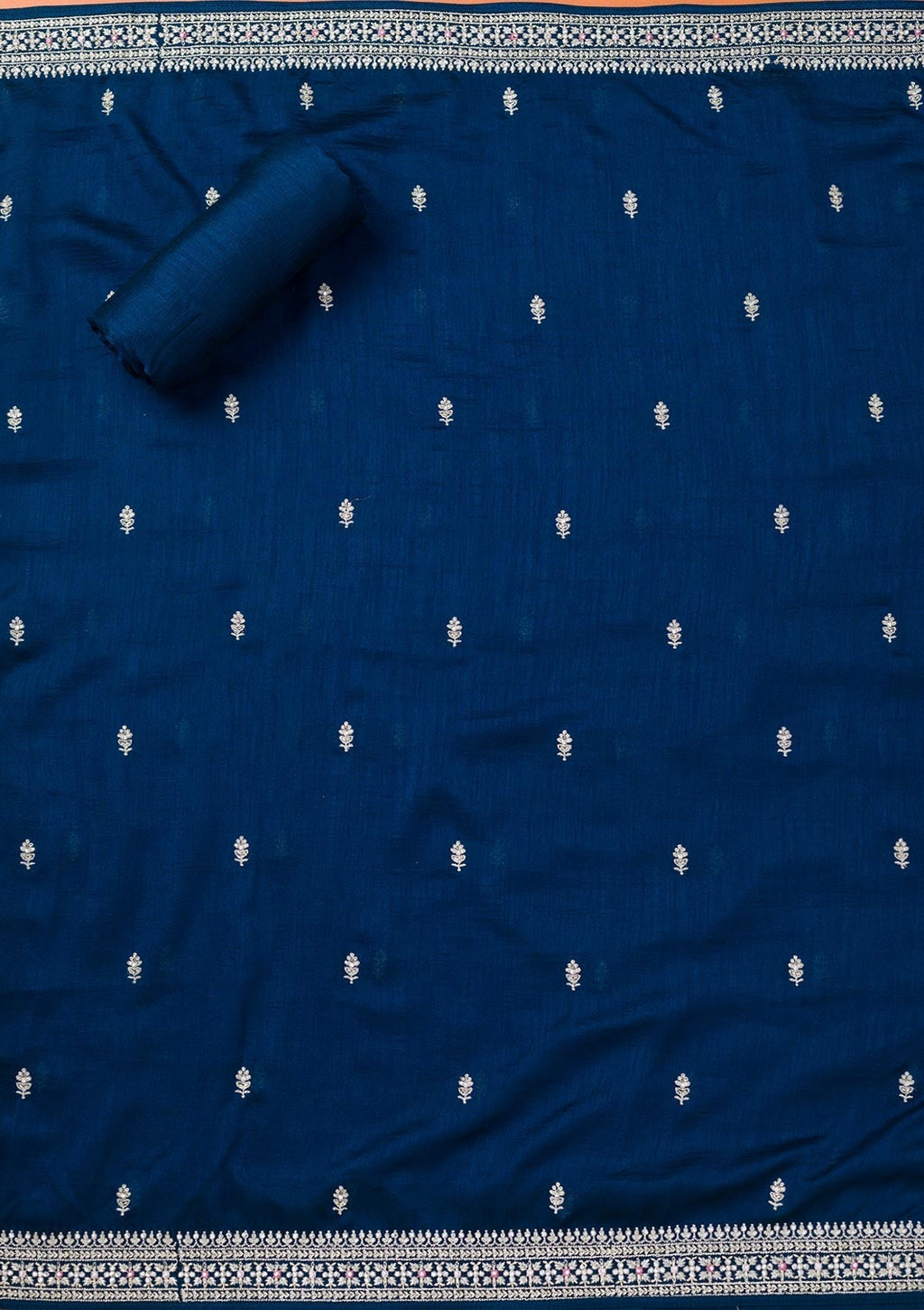 Peacock Blue Zariwork Art Silk Unstitched Salwar Suit