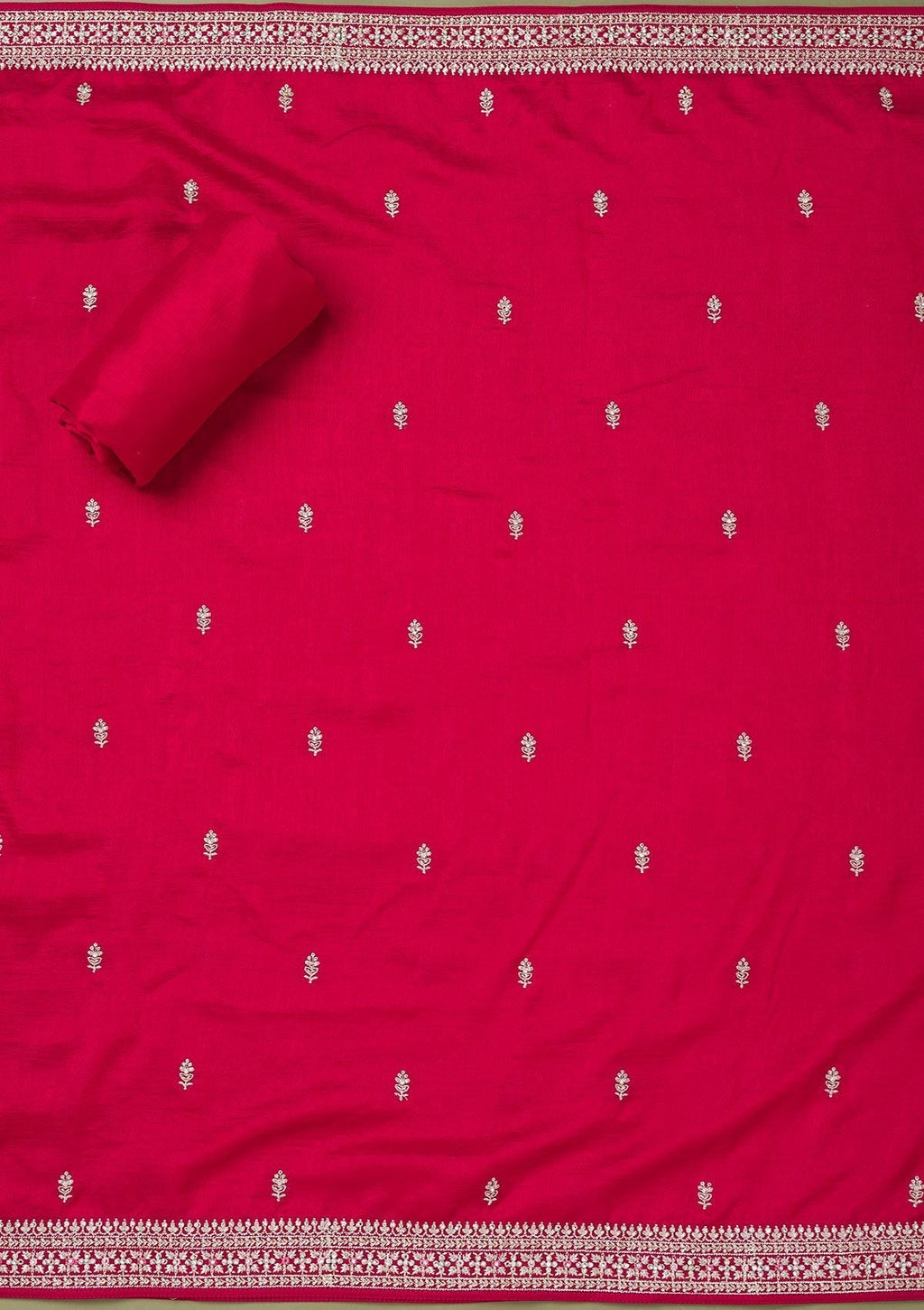 Rani Pink Zariwork Art Silk Unstitched Salwar Suit