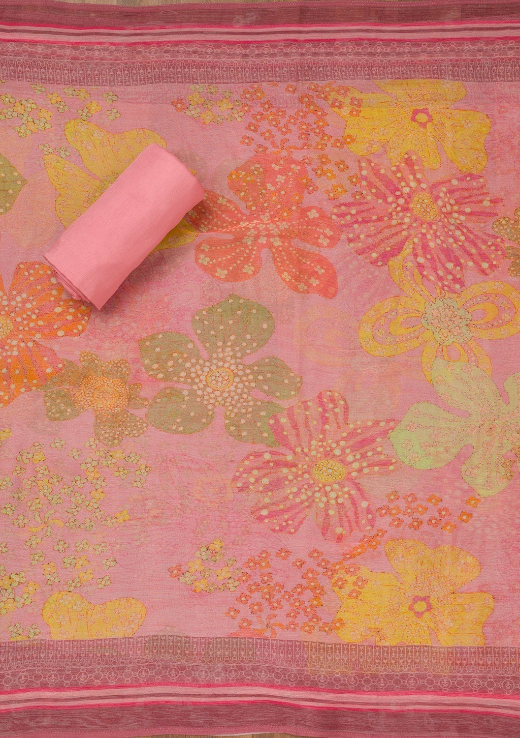 Pink Cutdana Art Silk Unstitched Salwar Suit