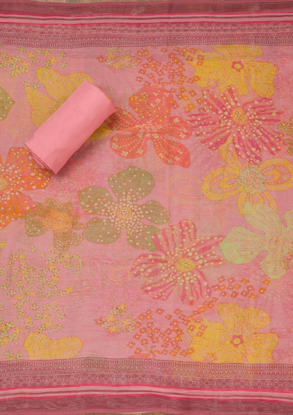 Pink Cutdana Art Silk Unstitched Salwar Suit