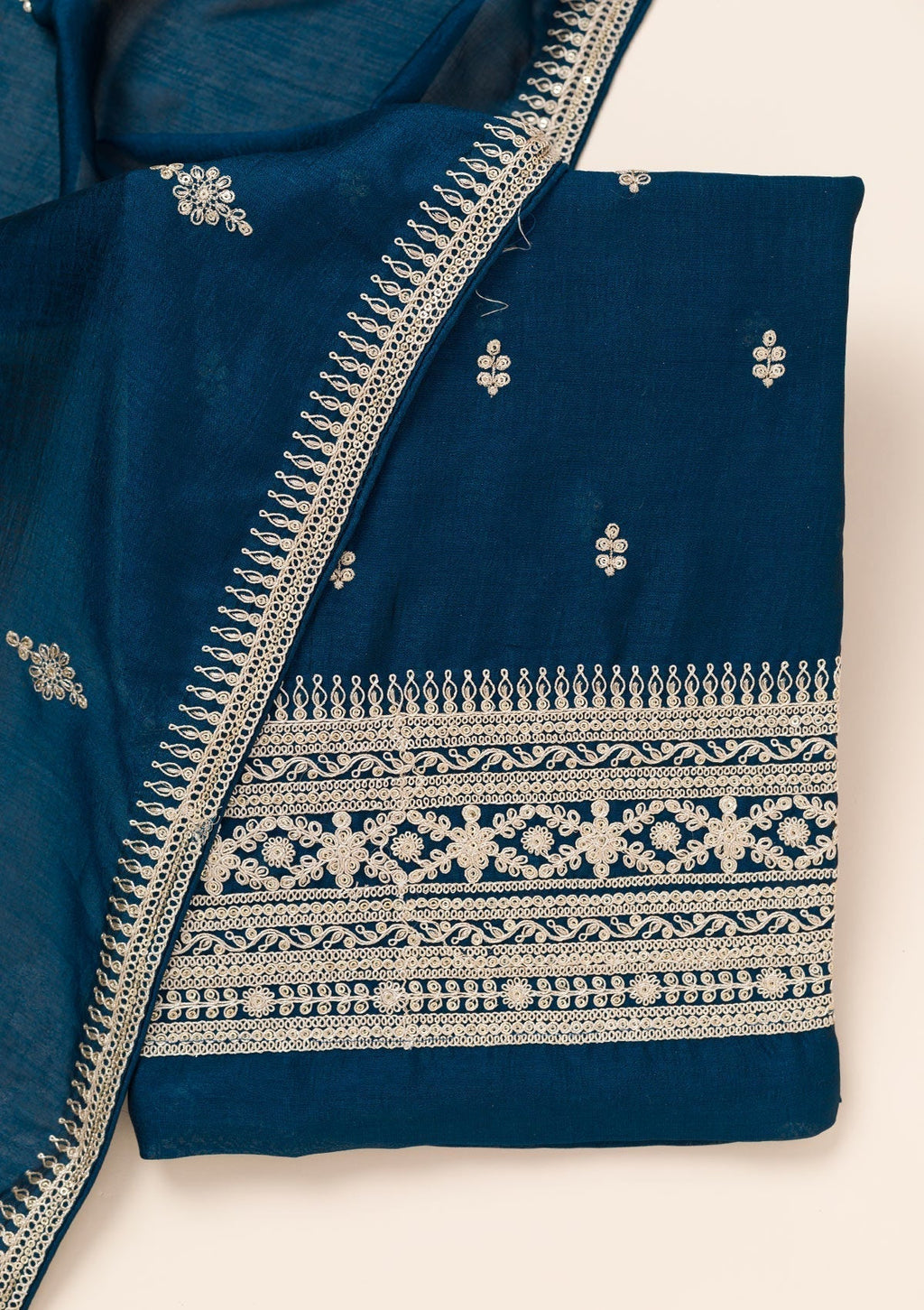 Peacock Blue Zariwork Art Silk Unstitched Salwar Suit