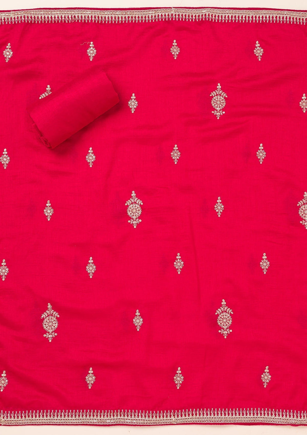 Rani Pink Zariwork Art Silk Unstitched Salwar Suit