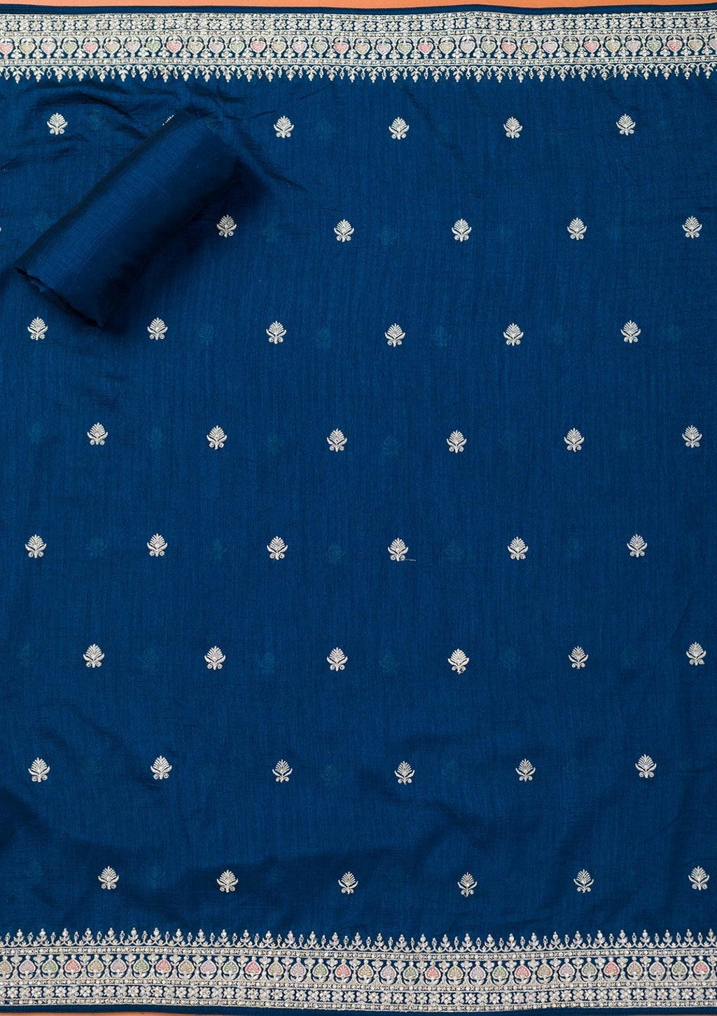 Peacock Blue Zariwork Art Silk Unstitched Salwar Suit