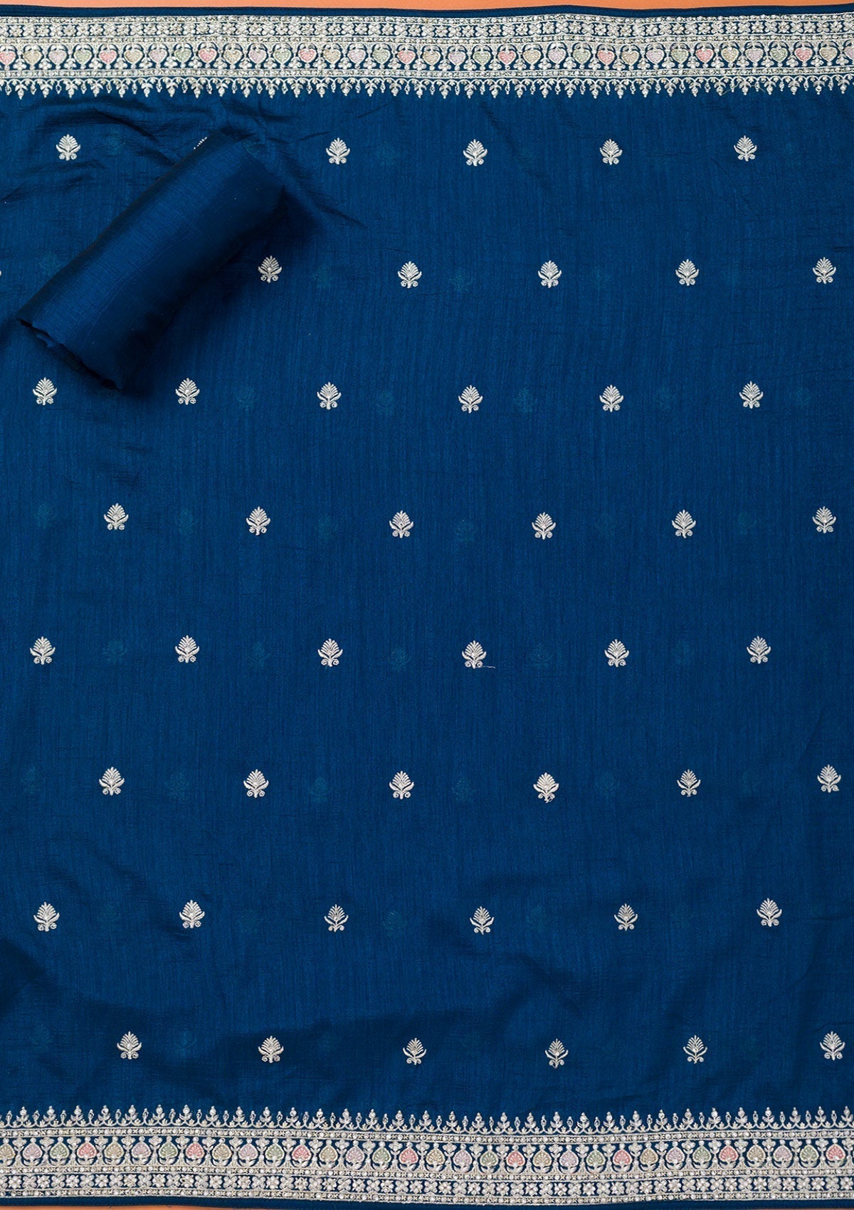 Peacock Blue Zariwork Art Silk Unstitched Salwar Suit