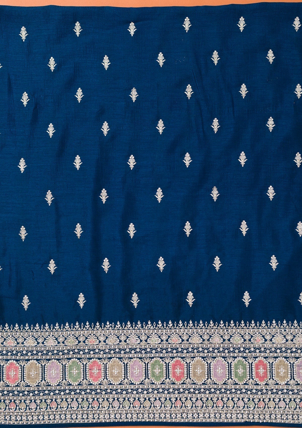 Peacock Blue Zariwork Art Silk Unstitched Salwar Suit