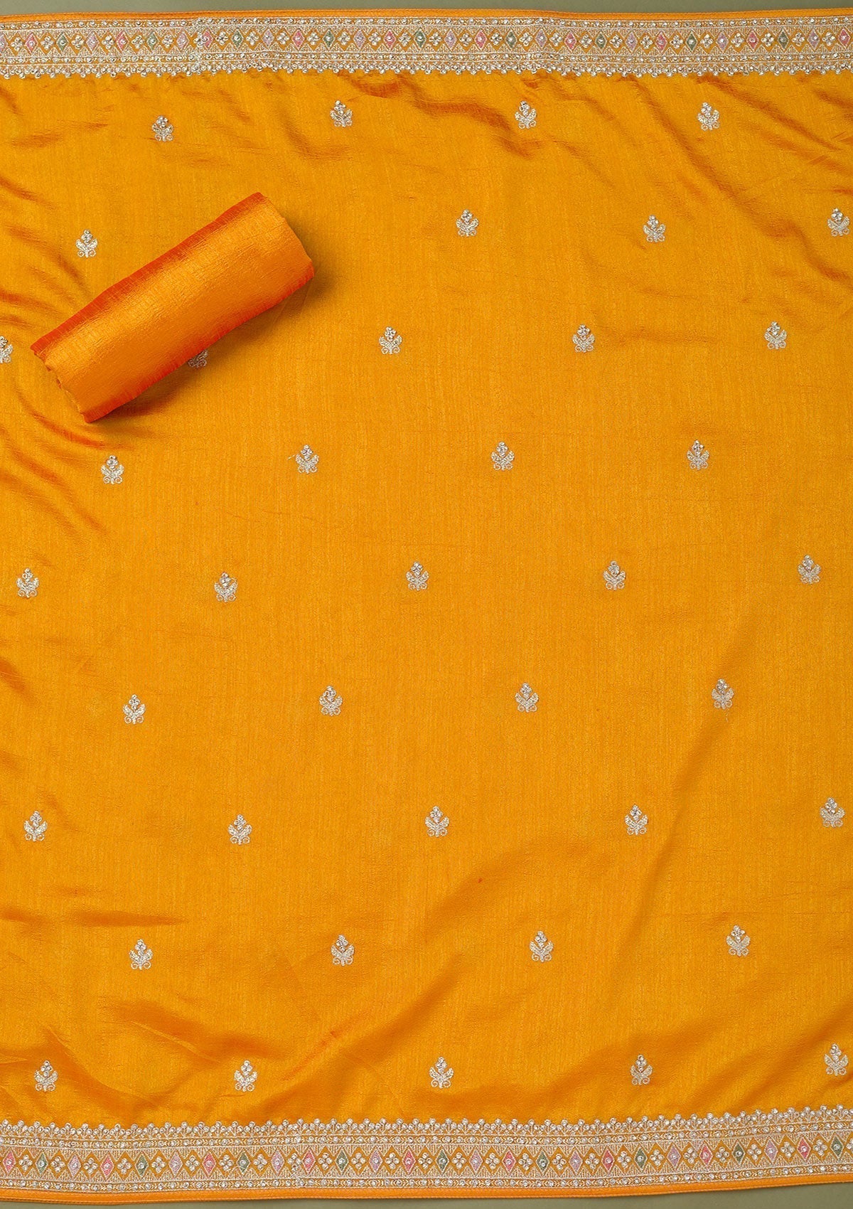 Mustard Zariwork Art Silk Unstitched Salwar Suit