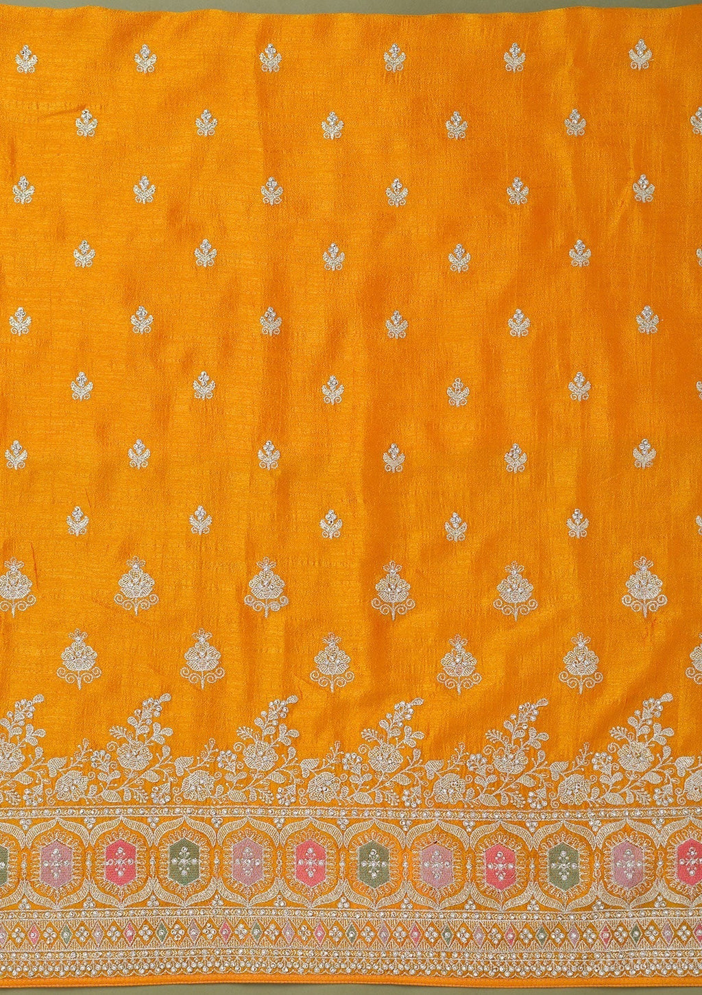 Mustard Zariwork Art Silk Unstitched Salwar Suit