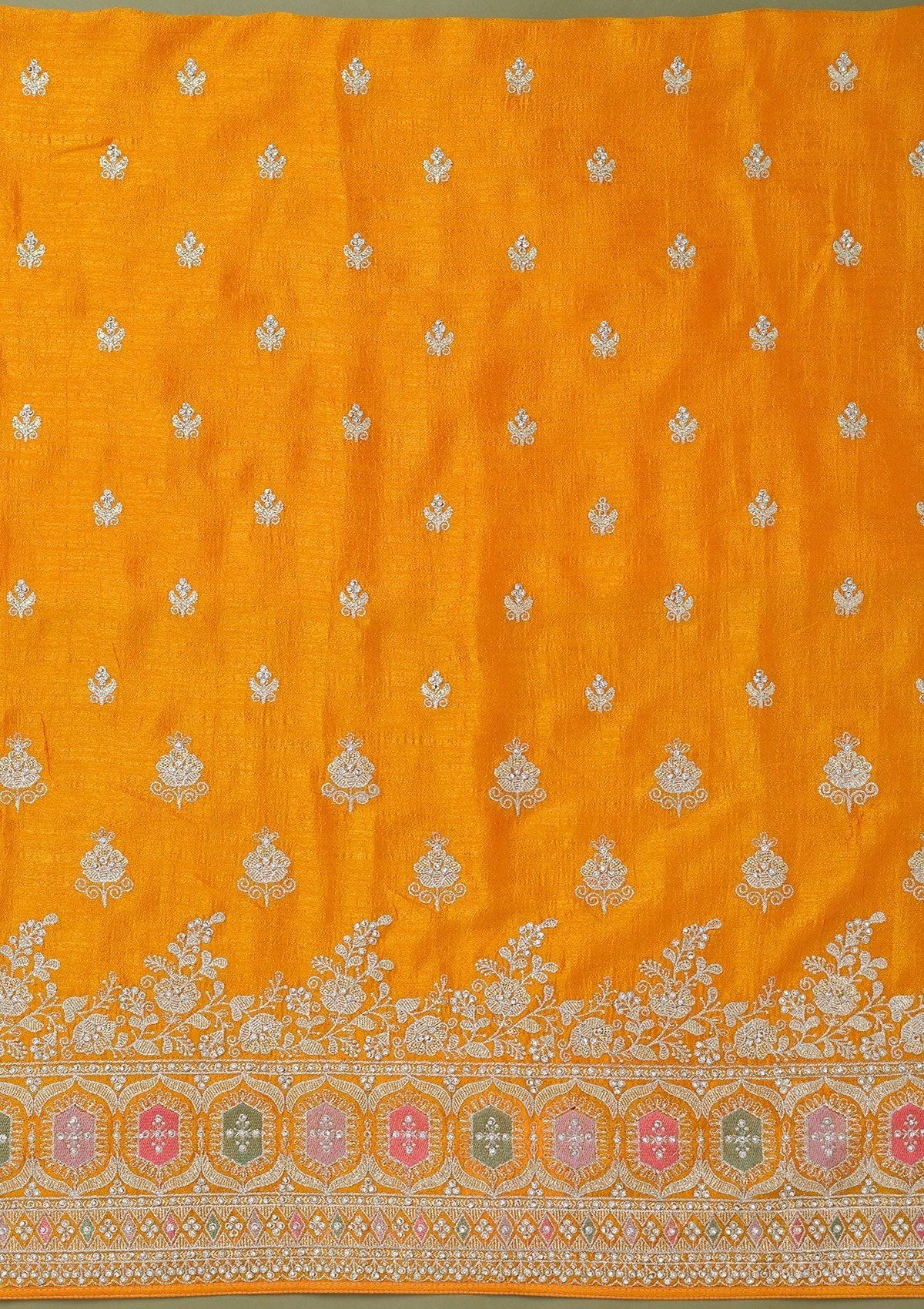 Mustard Zariwork Art Silk Unstitched Salwar Suit