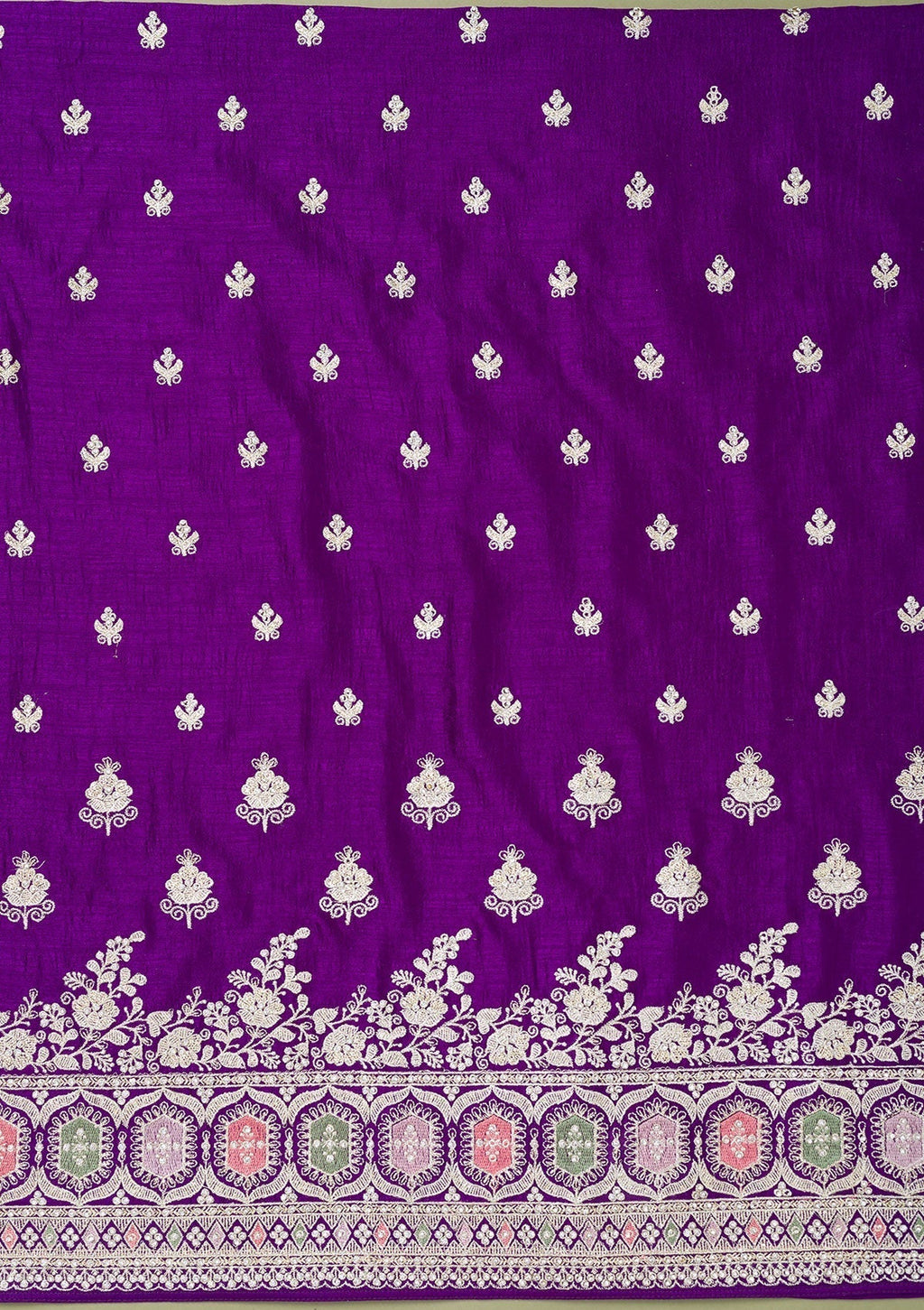 Purple Zariwork Art Silk Unstitched Salwar Suit