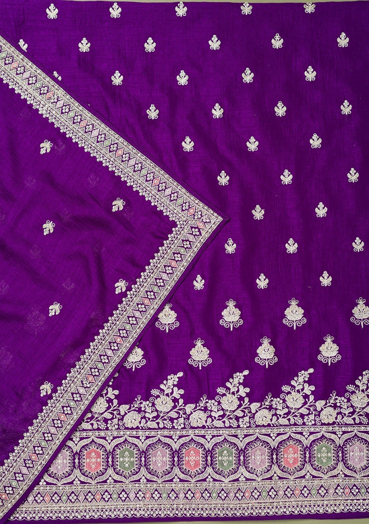 Purple Zariwork Art Silk Unstitched Salwar Suit