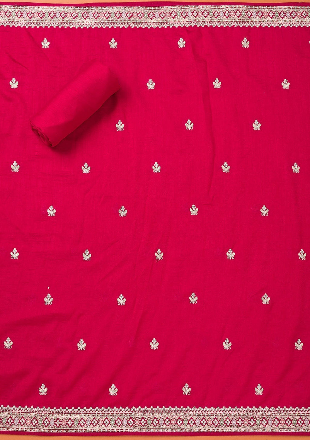 Rani Pink Zariwork Art Silk Unstitched Salwar Suit