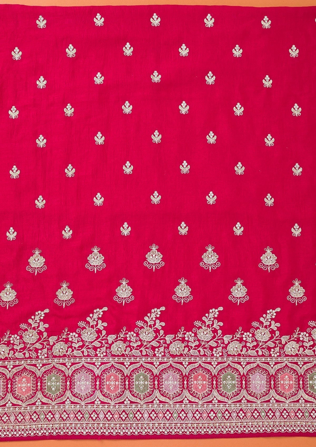 Rani Pink Zariwork Art Silk Unstitched Salwar Suit