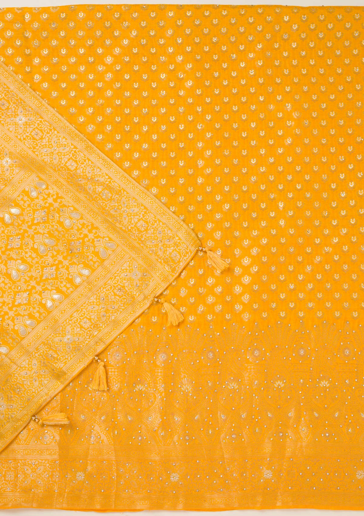 Yellow Zariwork Art Silk Unstitched Salwar Suit