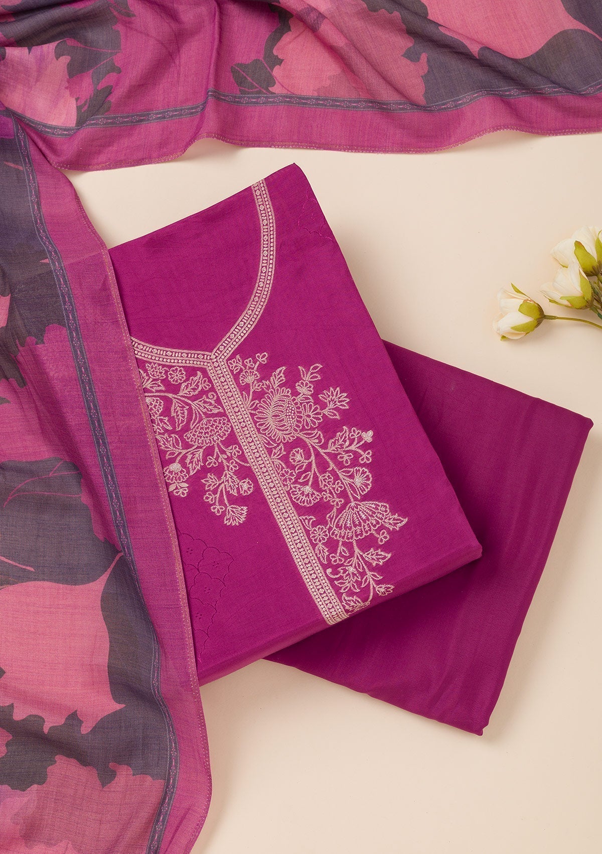 Purple Zariwork Art Silk Unstitched Salwar Suit