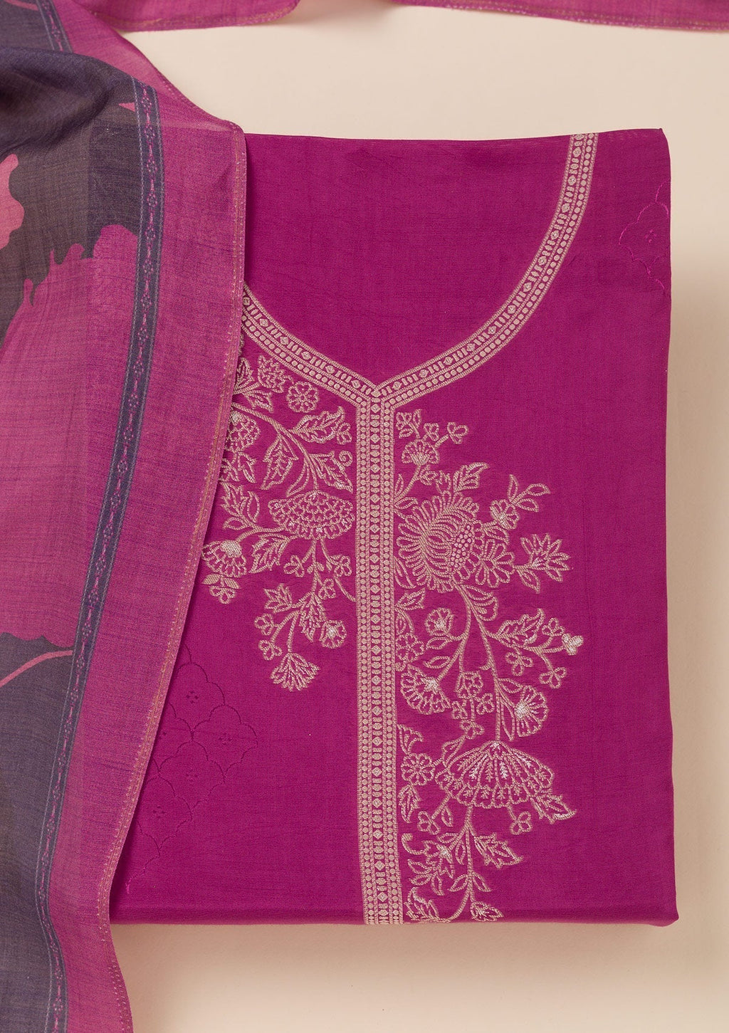Purple Zariwork Art Silk Unstitched Salwar Suit