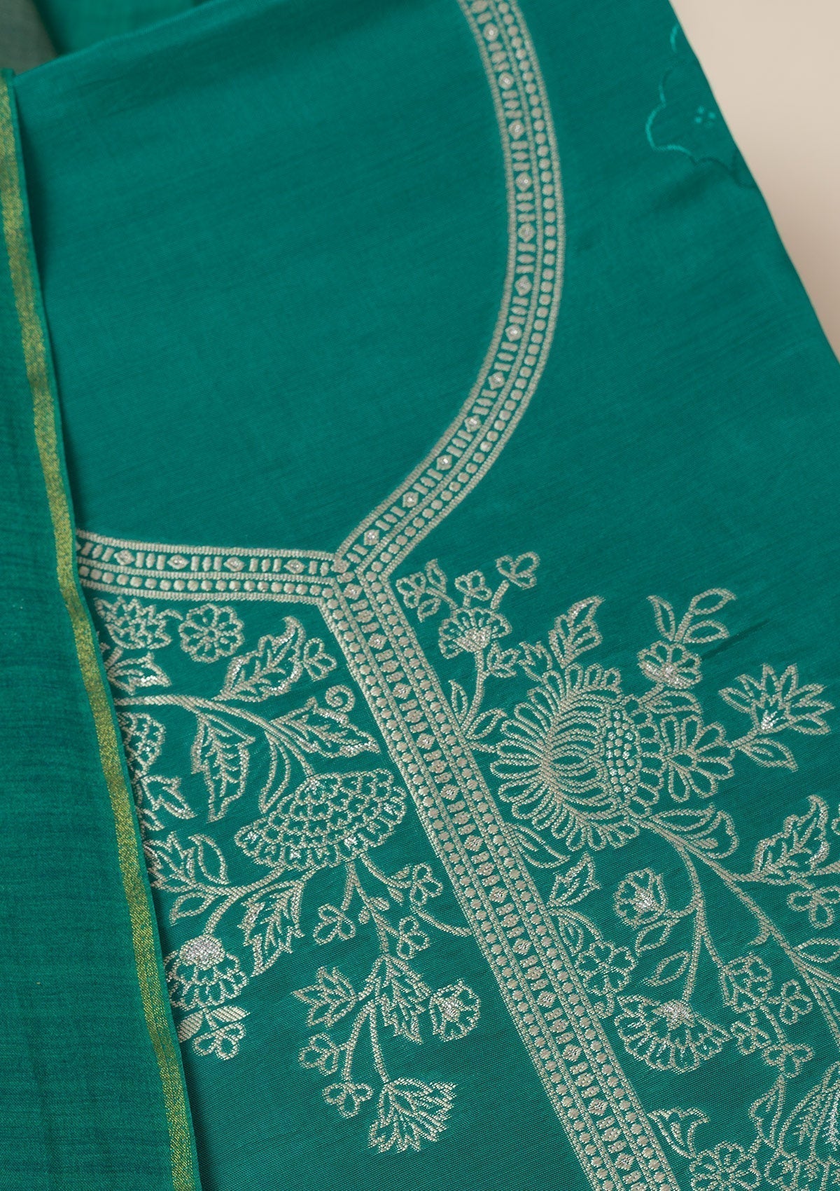 Sea Green Zariwork Art Silk Unstitched Salwar Suit