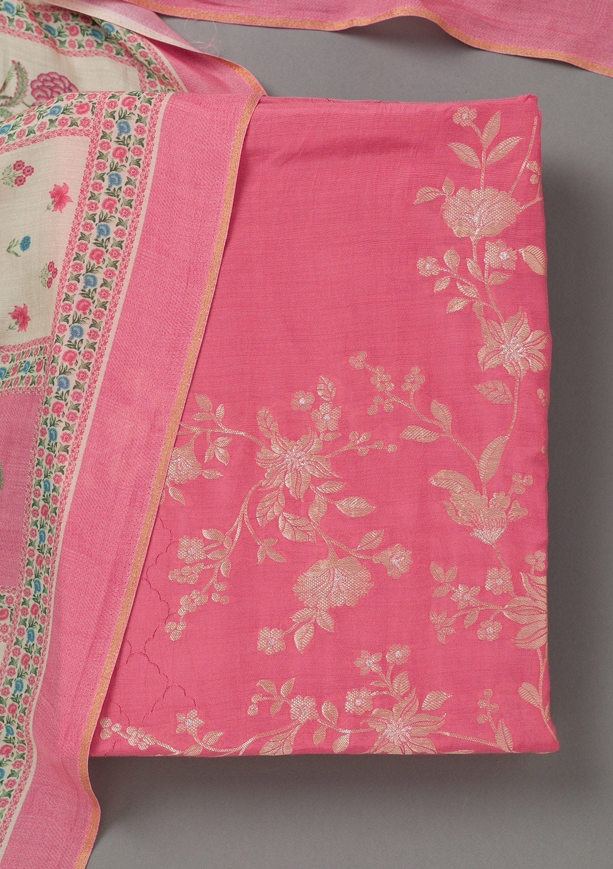 Pink Zariwork Art Silk Unstitched Salwar Suit