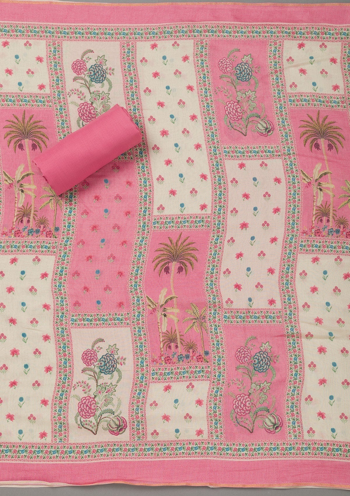 Pink Zariwork Art Silk Unstitched Salwar Suit